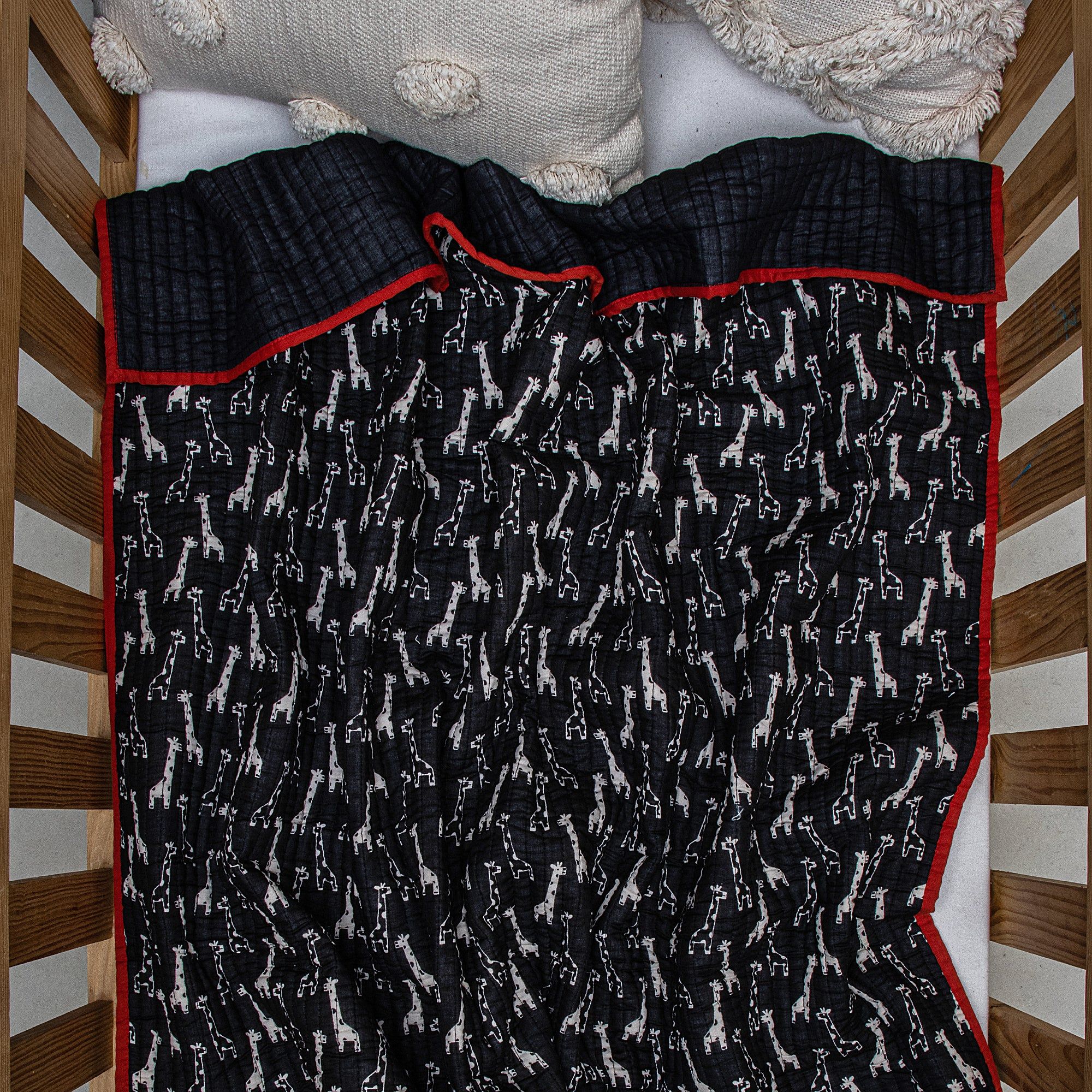 Hand Block Black and White Giraffe Print Cotton Baby Blankets 120